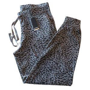 NWT MONROW Mini Leopard Cashmere-Cotton Blend Joggers Size Medium